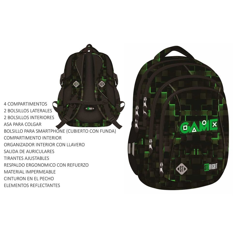 MOCHILA ESCOLAR GREEN GAME 43X32X20 CM | MAJEWSKI Imagen principal del producto