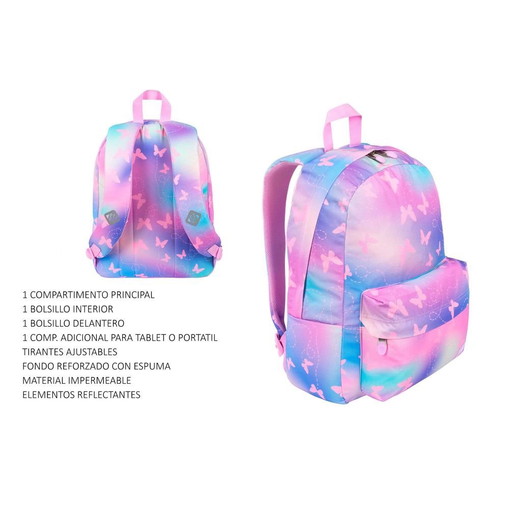 MOCHILA ESCOLAR PINK BUTTERFLIES 40X31X17 CM | MAJEWSKI Imagen principal del producto
