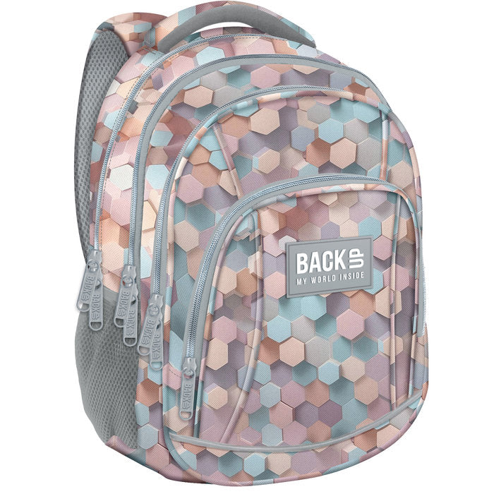 MOCHILA ESCOLAR TRIPLE BACK UP HEXAGONOS COLOR PASTEL | DERFORM Imagen principal del producto