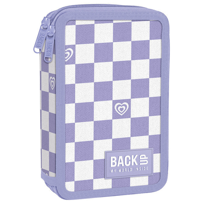 PLUMIER DOBLE CON RELLENO CUADROS MORADOS | DERFORM Imagen principal del producto