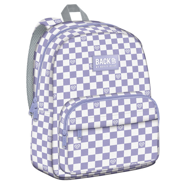 MOCHILA ESCOLAR CON BOLSILLO CUADRADOS Y CORAZONES | DERFORM Imagen principal del producto