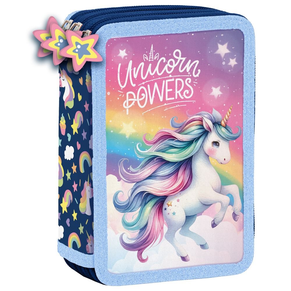 PLUMIER TRIPLE RELLENO CON ORGANIZADOR UNICORNIO ARCOIRIS | DERFORM Imagen principal del producto