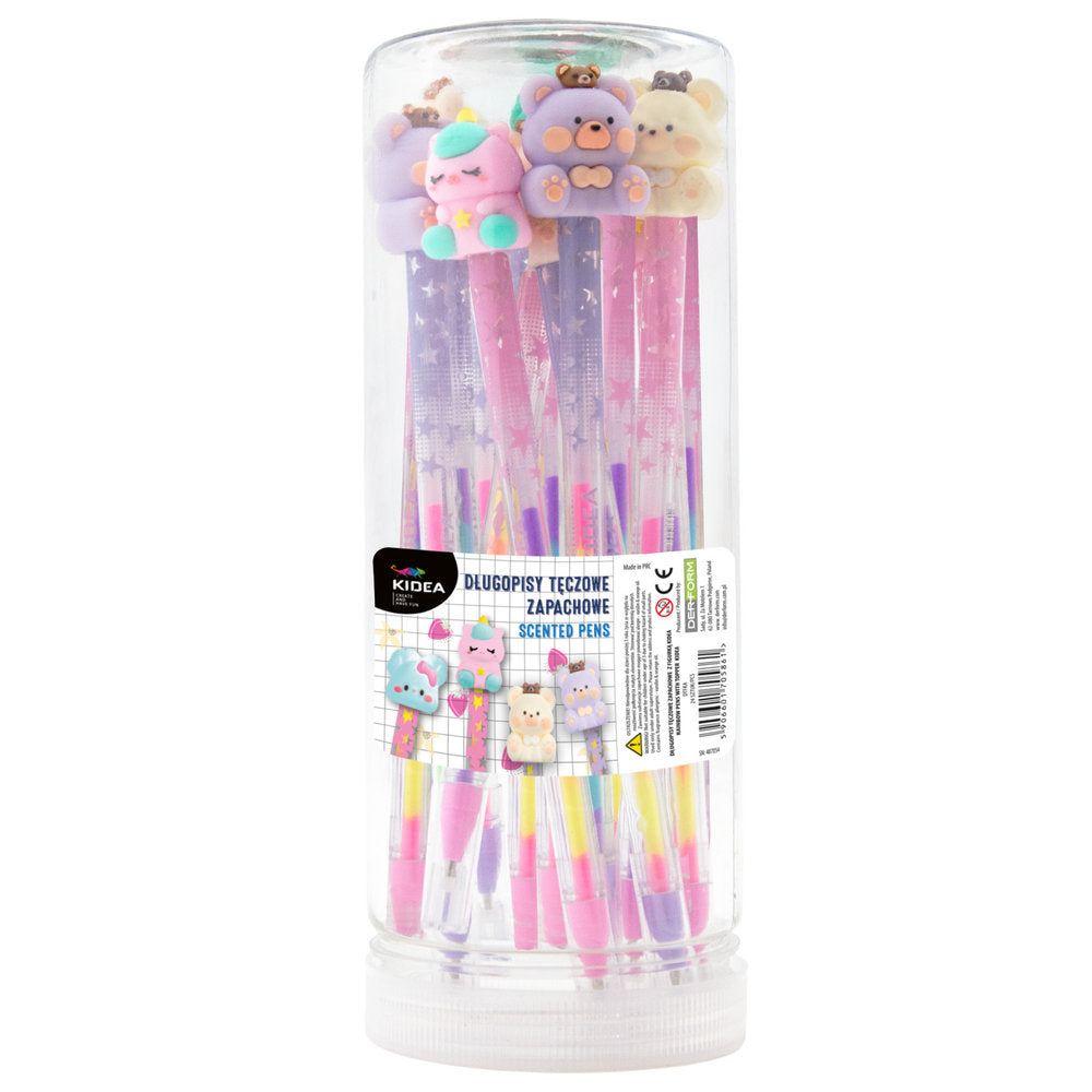 Bote de 24 bolígrafos perfumados arcoiris con topper kawaii KIDEA Imagen principal del producto