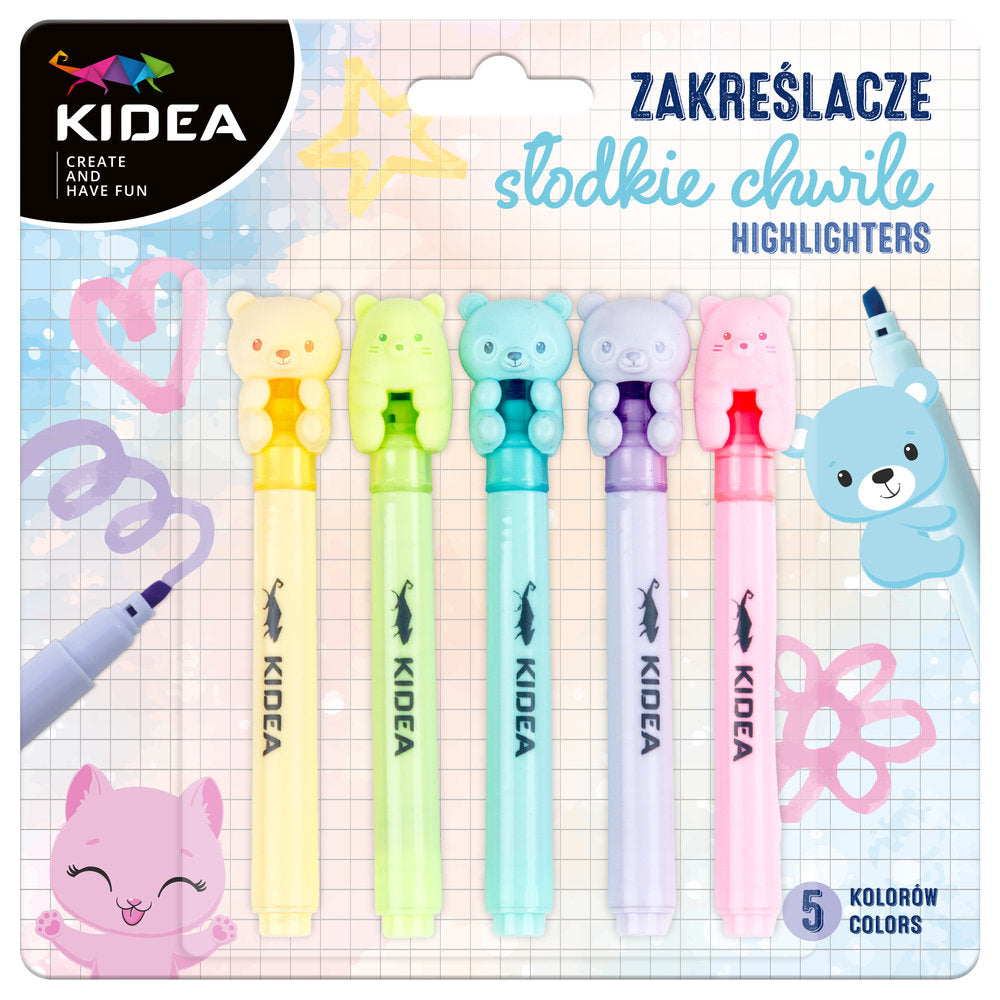 Blister 5 Marcadores Colores Pastel con Topper Ositos Kidea