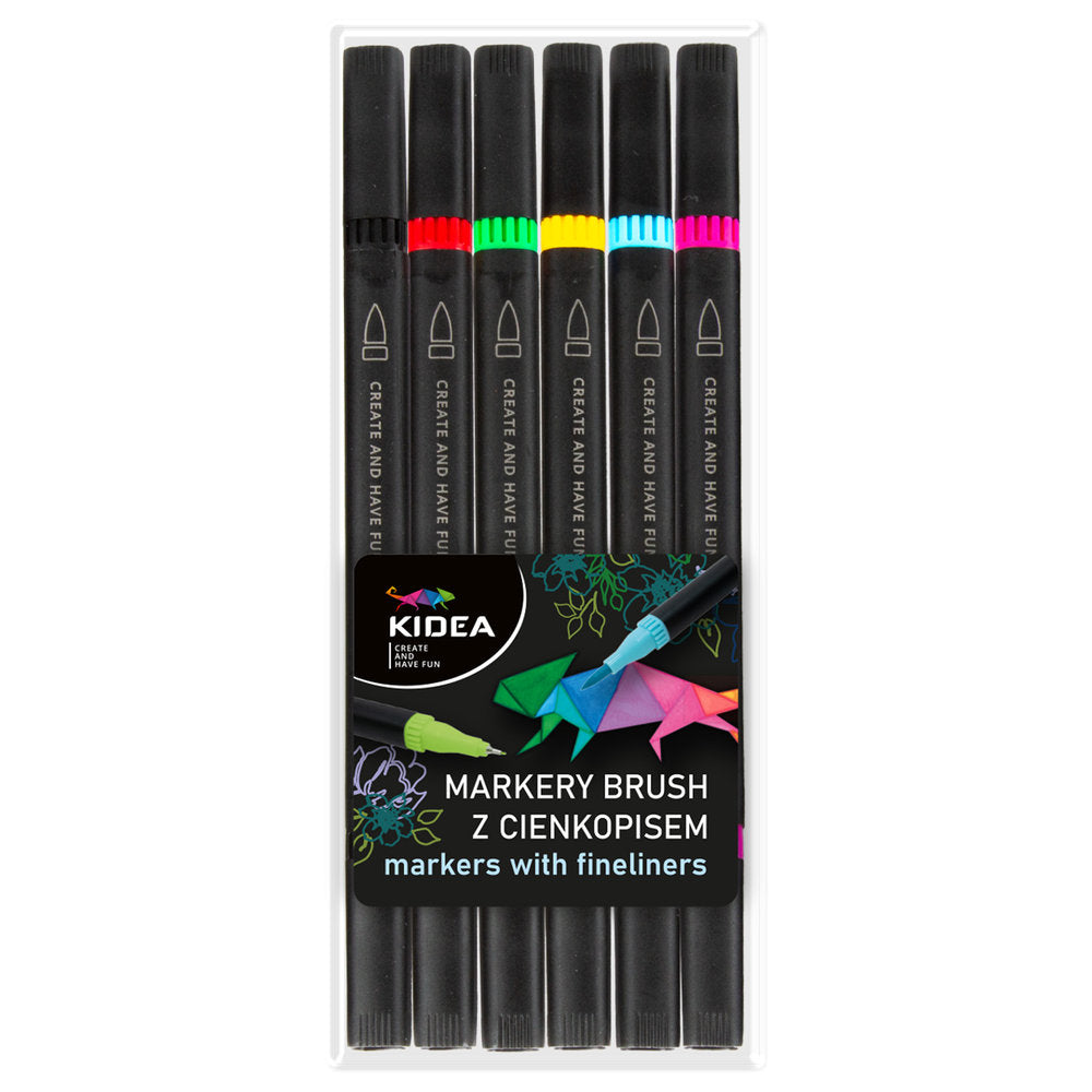Set 6 Rotuladores Punta Fina Brush Marker KIDEA