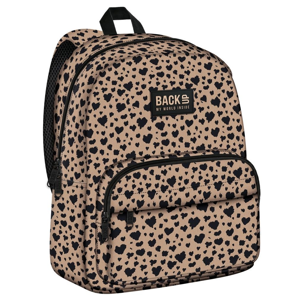 Mochila escolar 36x27 Marrón animal print corazón DERFORM