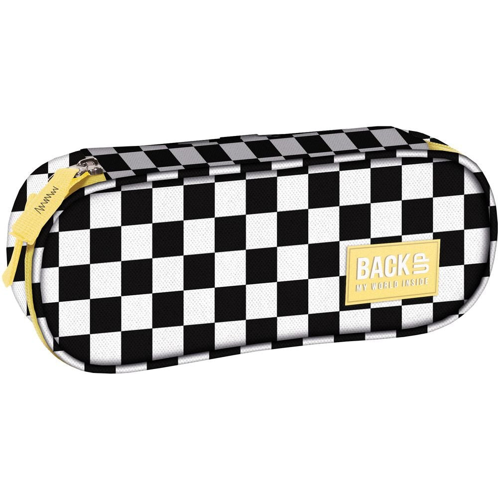 Portatodo Ovalado 1 Cremallera Amarillo Cuadros Negro Blanco Derform