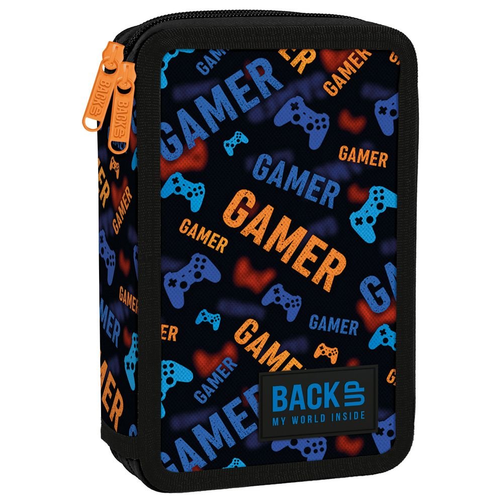 Plumier Doble con Relleno Estampado Gamer Azul Naranja DERFORM Imagen principal del producto