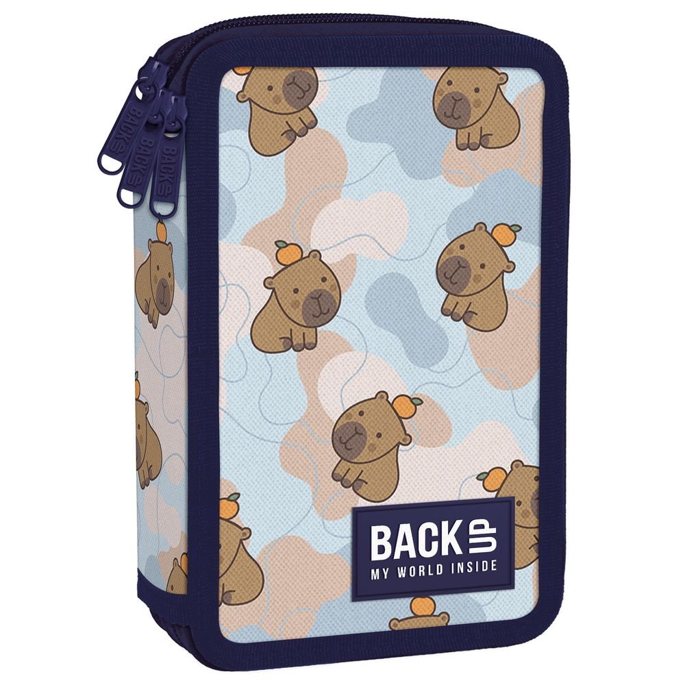 Plumier triple con relleno Capibara naranja estampado marca Derform