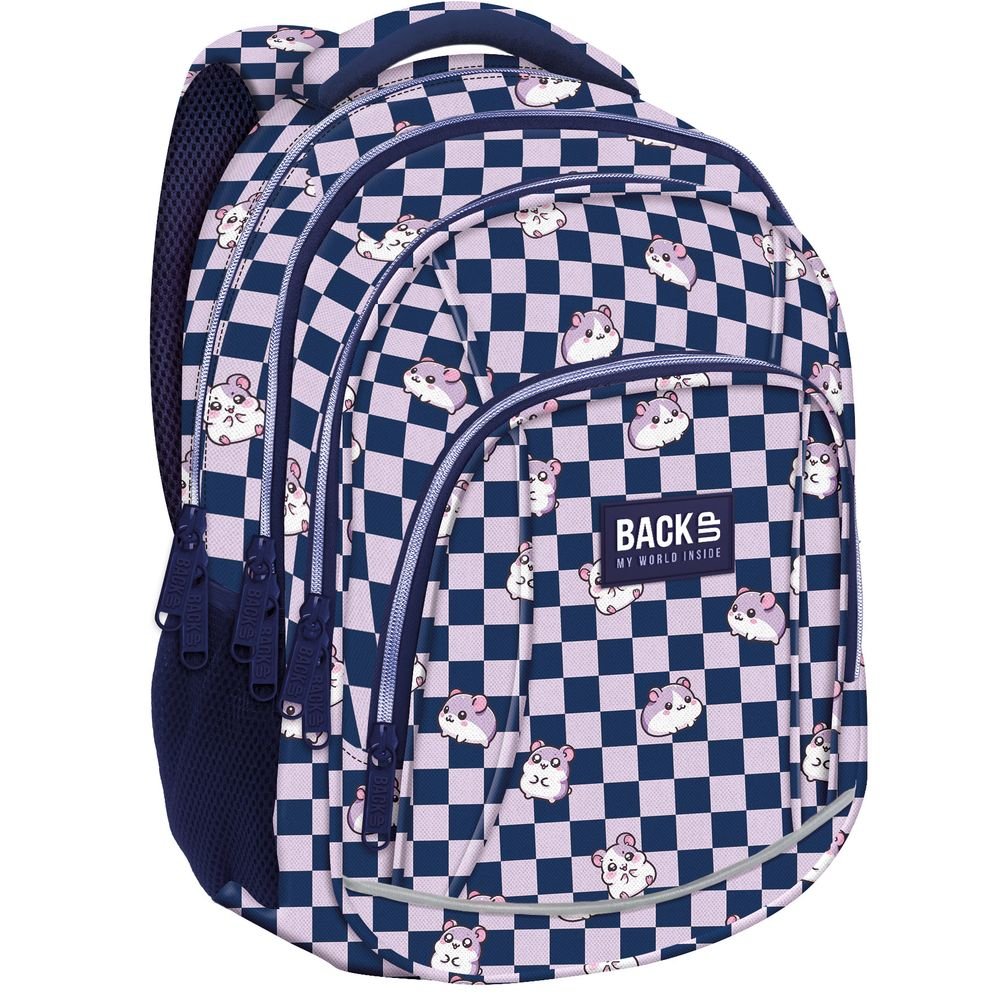 Mochila escolar triple 42x28 cuadros hamster lila y negro DERFORM