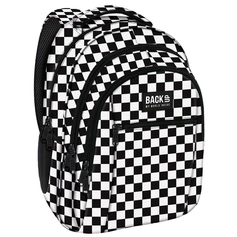 Mochila escolar triple 42x30 cuadros negro/blanco DERFORM