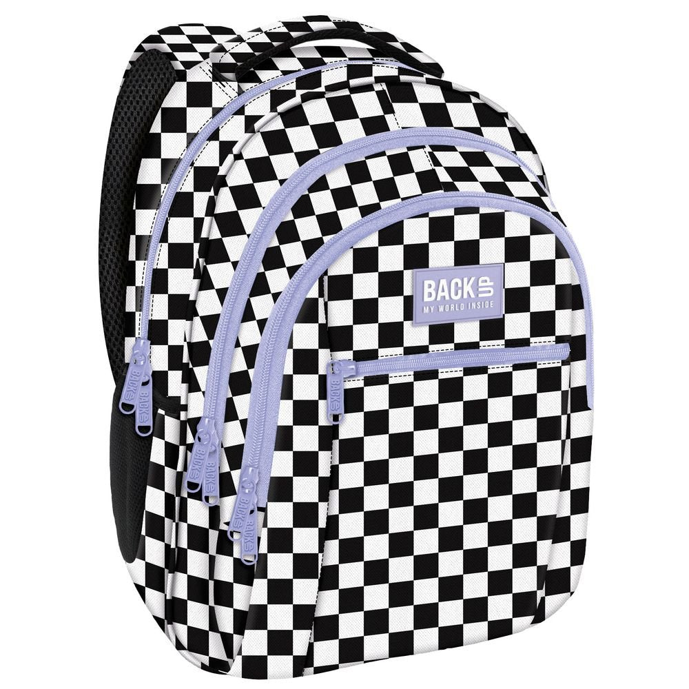 Mochila escolar triple 42x30 cuadros negro blanco lila Derform