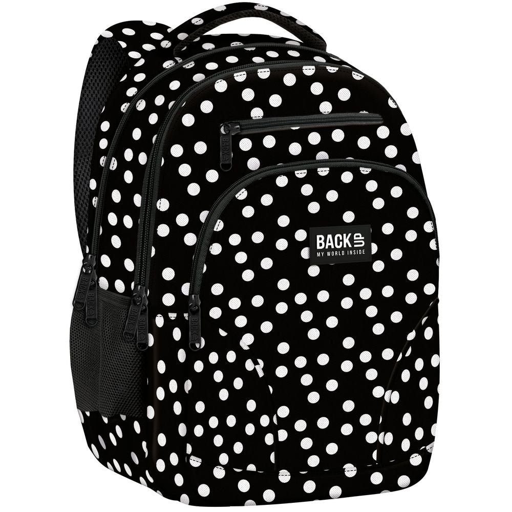 Mochila escolar doble negra con topos blancos DERFORM