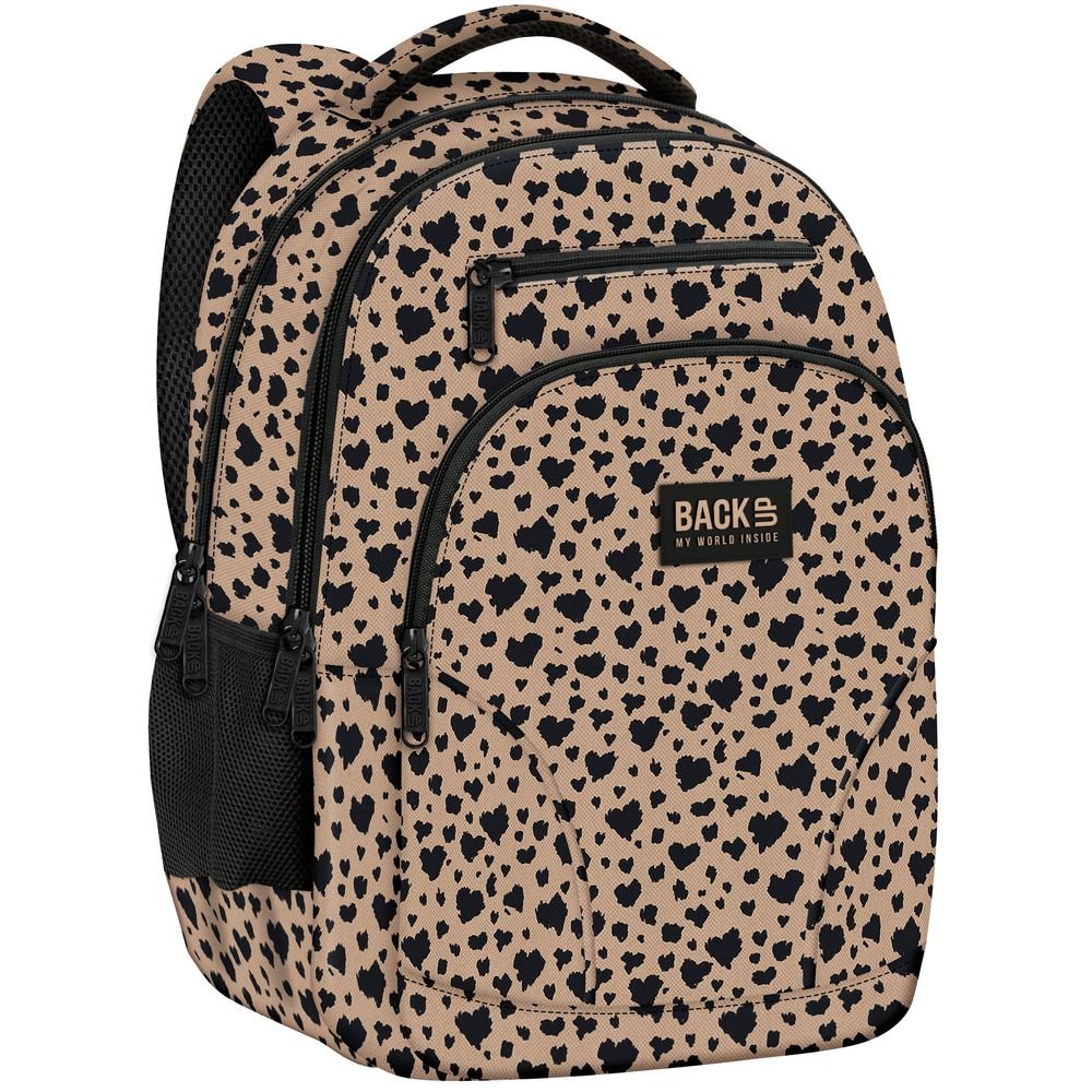 Mochila escolar doble animal print marrón corazón Derform