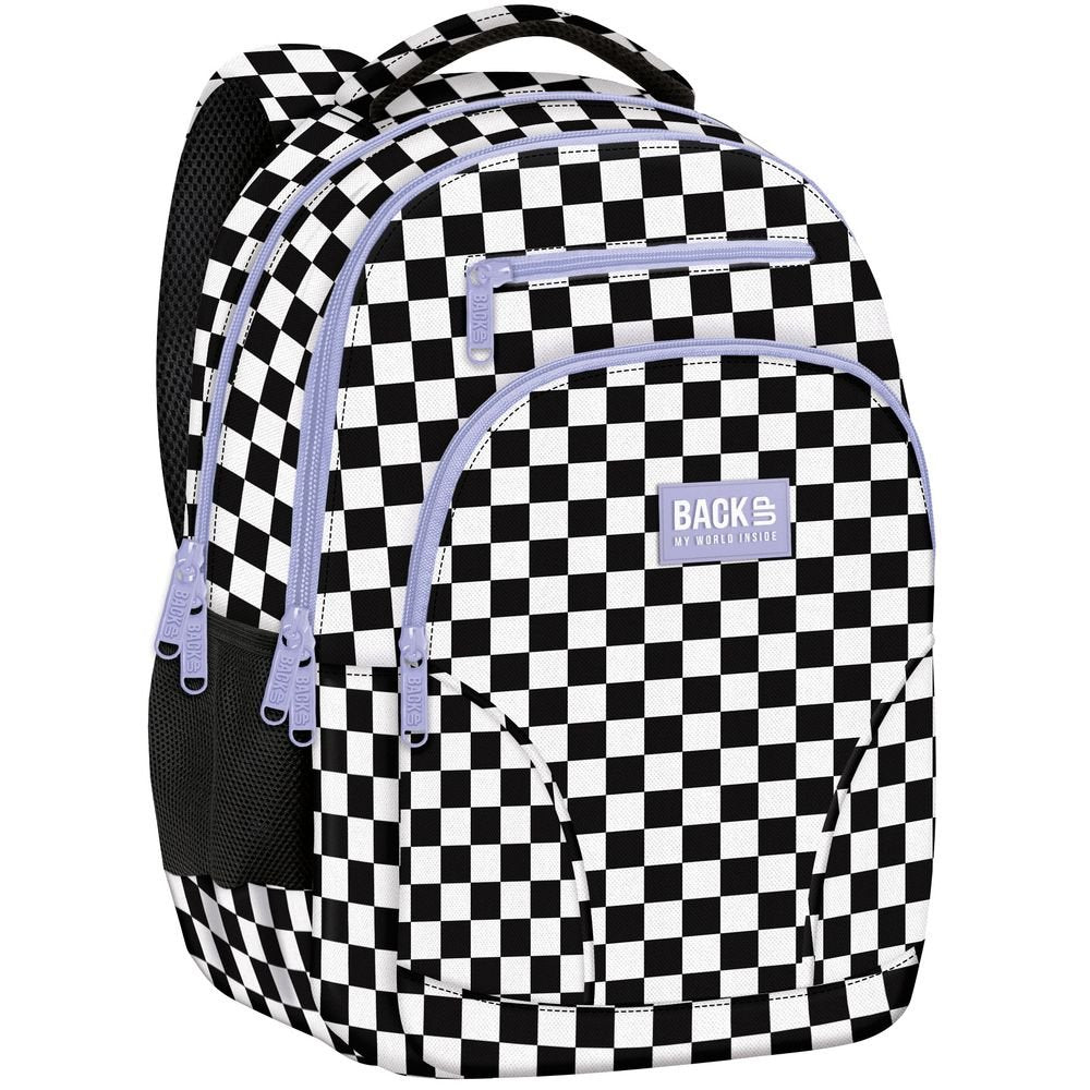 Mochila escolar doble 45x32 Cuadros lila y blanco DERFORM