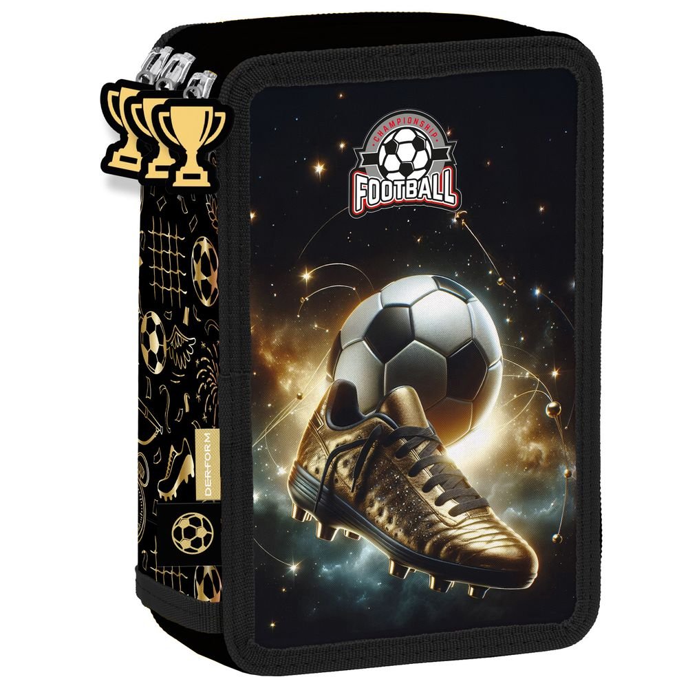 Plumier triple con relleno fútbol dorado DERFORM Imagen principal del producto