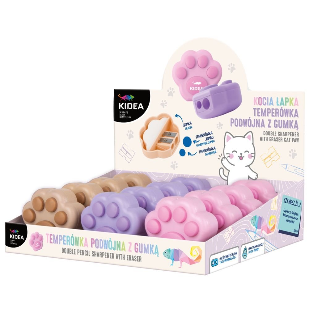 Exp 12 Sacapuntas Doble con Goma Huella Gatito KIDEA