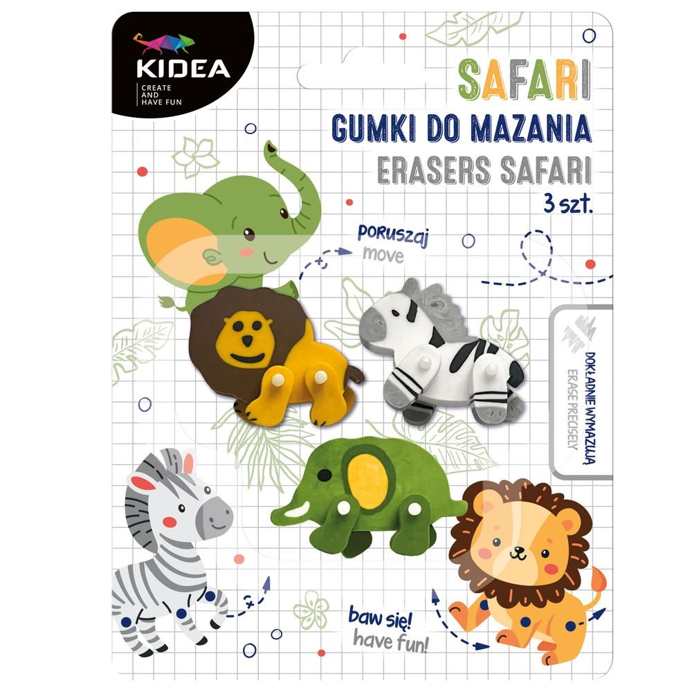 Set de 3 Gomas de Borrar Animalitos Articulados Kidea
