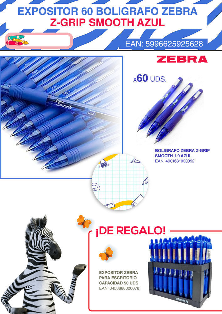 EXPOSITOR 60 BOLIGRAFO ZEBRA Z-GRIP SMOOTH AZUL | 60 UNIDADES | (ZEBRA PEN) Imagen principal del producto