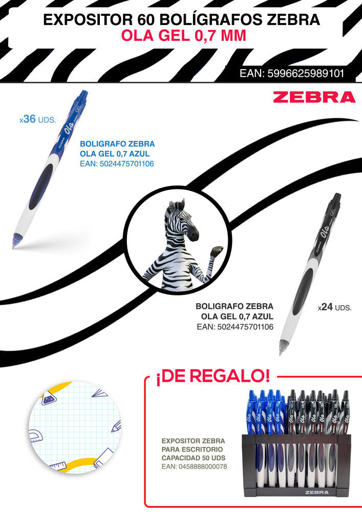 EXPOSITOR 60 BOLIGRAFO ZEBRA OLA GEL 0,7 MM | 60 UNIDADES | (ZEBRA PEN) Imagen principal del producto