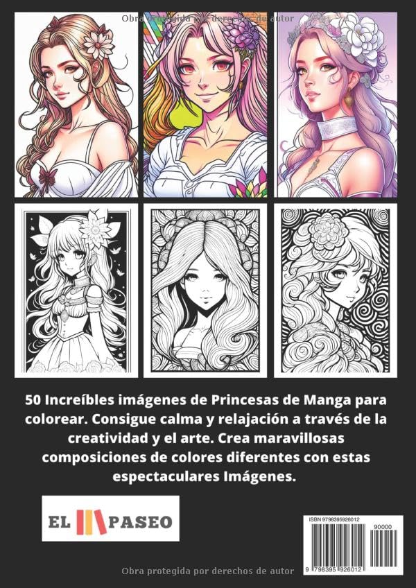 ✅ PRINCESAS DE MANGA: Libro de Colorear para Adultos con Imágenes y Dibujos de Princesas de estilo Manga y Anime Imagen secundaria del producto