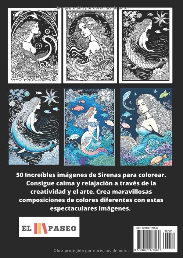 ✅ SIRENAS: Libro de Colorear para Adultos con Dibujos de Sirenas Imagen secundaria del producto