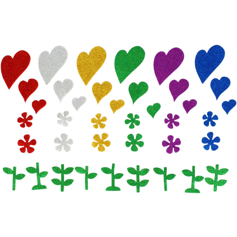 Figuras Goma Eva con Purpurina 1.8mm 64 unidades Flores y Corazón PD Stationery Imagen principal del producto