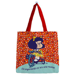 BOLSA ALGODON MAFALDA PEQUEÑA NARANJA PUNTITOS | PREMIUM PAPER