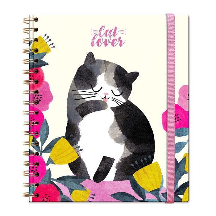 Libreta Tapa Dura A5 con Espiral Planet Cat Premium Paper