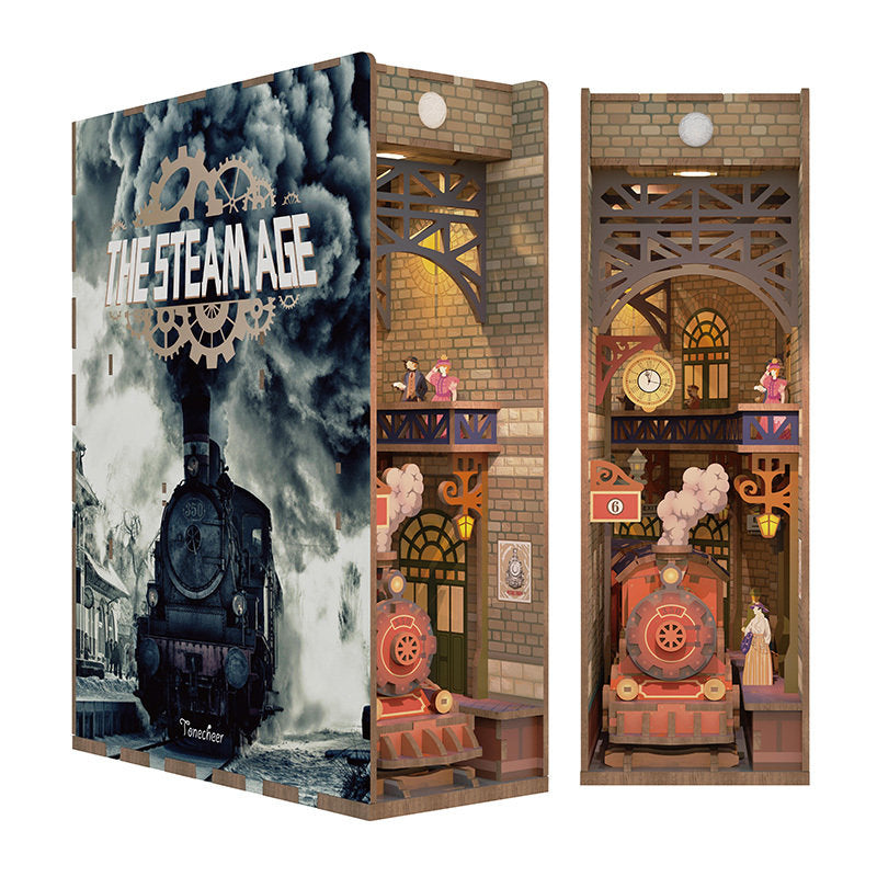 Maqueta Book Nook con Luz Tren de Vapor en Estación TONECHEER