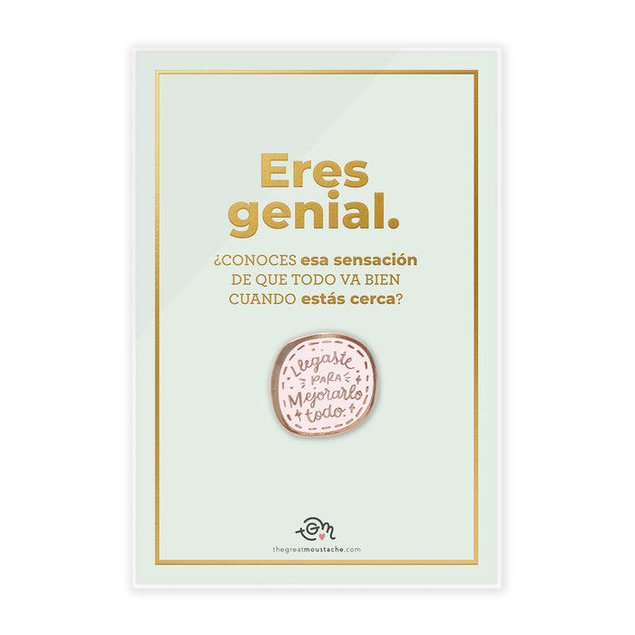 TARJETA STAMPING DORADO + PIN LLEGASTE PARA MEJORARLO TODO | THE GREAT MOUSTACHE | 1 UNIDAD | 7427246047768