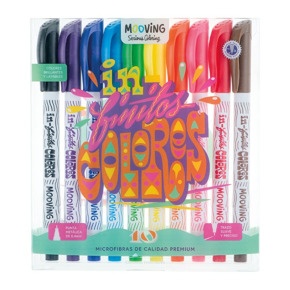 Set 10 Rotuladores Microfibras Trazo Suave Tinta Base Agua MOOVING PAPER