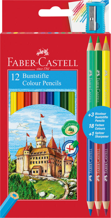LAPIZ FABER CASTELL 12 COLORES + 3 LAPIZ FABER BICOLOR | 1 UNIDADES | (FABER CASTELL) Imagen principal del producto