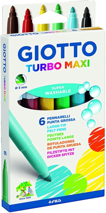 Rotulador Giotto Turbo Maxi 6 Colores Surtidos | Fila | Pack 10 Unidades Imagen principal del producto