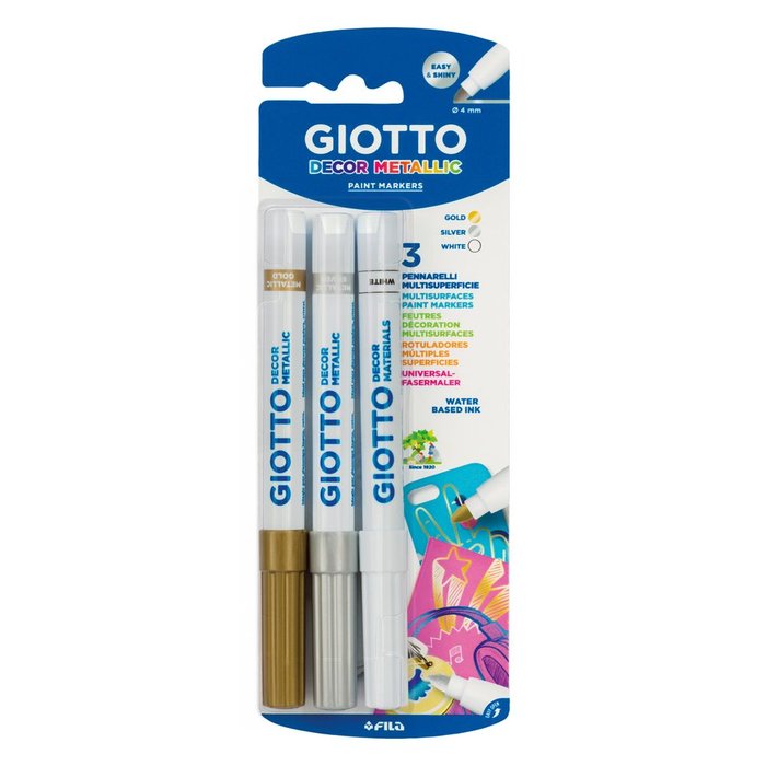 Rotulador Giotto Decor Metal Oro Plata Y Blanco Blister 3Ud | Giotto | Pack 1 Unidades Imagen principal del producto