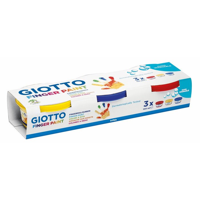 Estuche 3 botes pintura dedos 100ml Giotto colores amarillo, rojo y azul