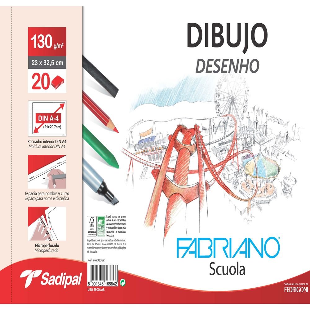 Bloc dibujo fabriano espiral a4+ 20h 130g. con recuadro microperforado