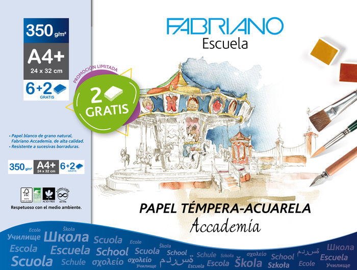 Lámina Papel Acuarela A4+ 350 g 6H+2 Gratis Blanco Sadipal
