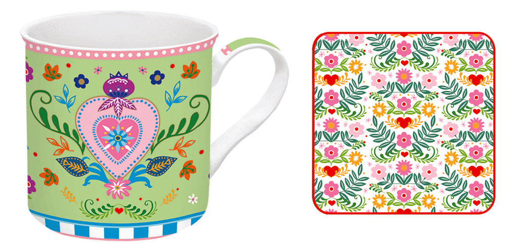 Set Taza Posavasos 300 ML Spring Folk Marca Easy Life Caja Regalo Imagen principal del producto