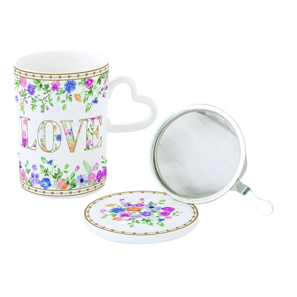 Taza con Infusor Porcelana Love 350 ML con Tapa en Caja Reg