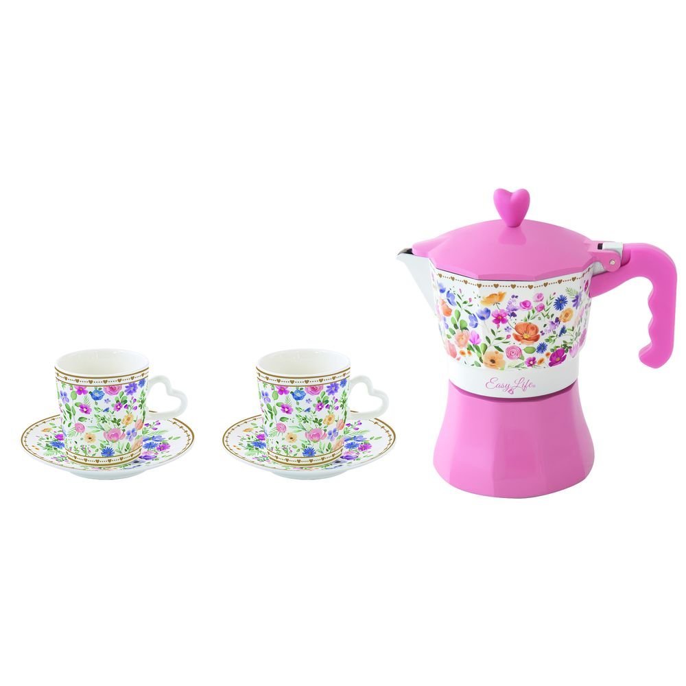 Set 2 Tazas Corazón y Cafetera en Caja Regalo EASY LIFE