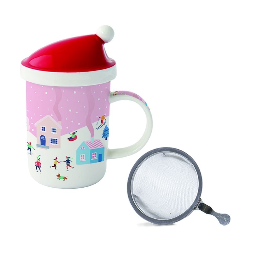 Taza Navidad con Tapa Gorro e Infusor en Caja Regalo Marca Easy Life