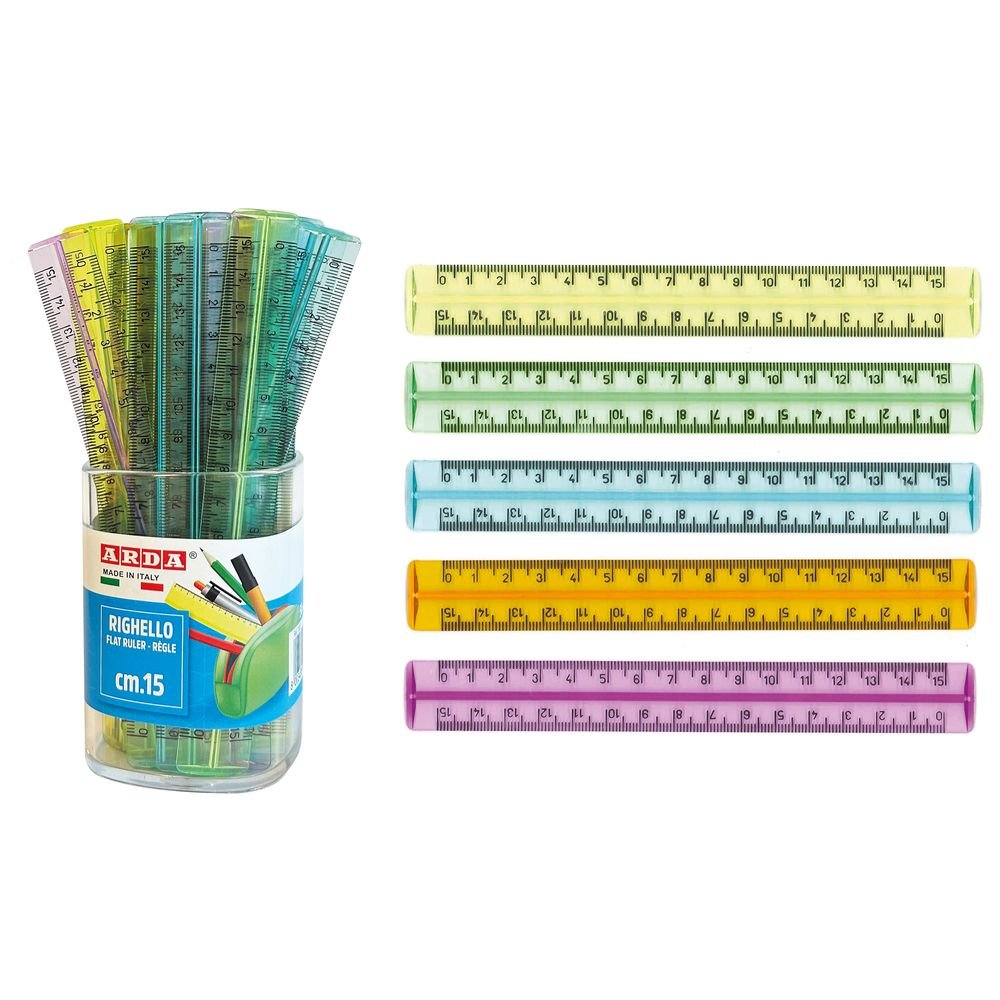 CUBILETE 50 REGLA PLASTICO 15 CM COLORES TRANSPARENTES | 50 UNIDADES | (ARDA) Imagen principal del producto