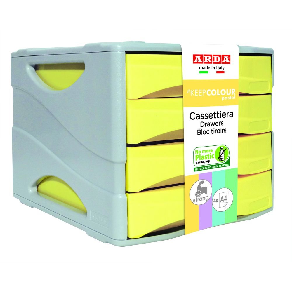 ARCHIVADOR 4 CAJONES COLOR PASTEL GRIS/AMARILLO | 1 UNIDADES | (ARDA) Imagen principal del producto