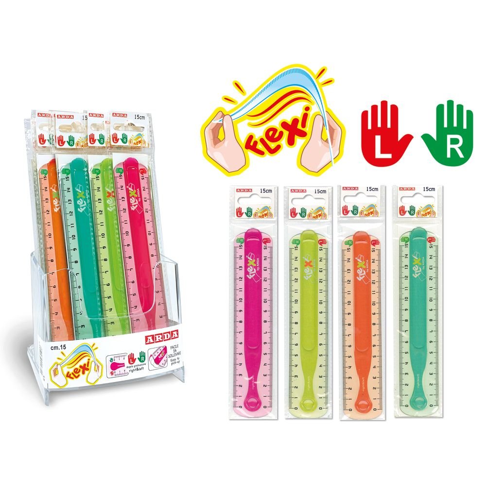 EXPOSITOR 15 REGLAS 15 CM FLEXIBLES DOBLE ZURDOS Y DIESTROS | 15 UNIDADES | (ARDA) Imagen principal del producto