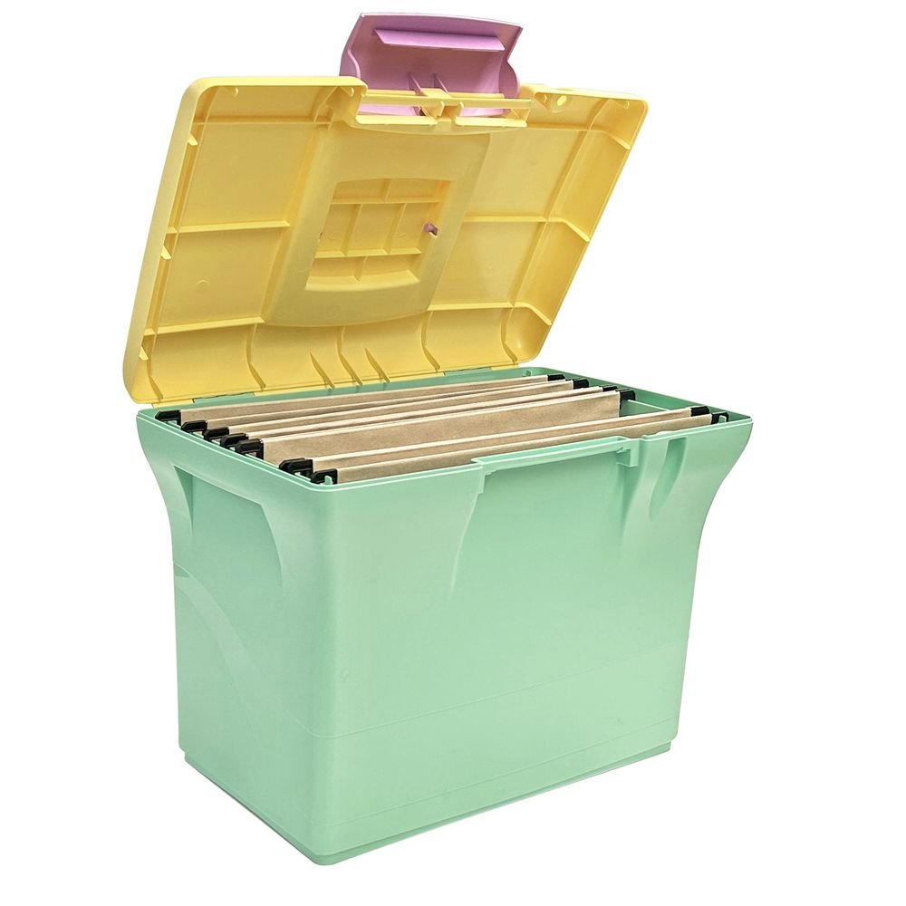 Cajón de plástico con tapadera y asa en tono pastel verde ARDA Imagen principal del producto
