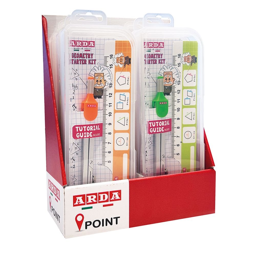 Expositor 6 Set Geometría Regla 16 cm + Compás Colores Surti ARDA