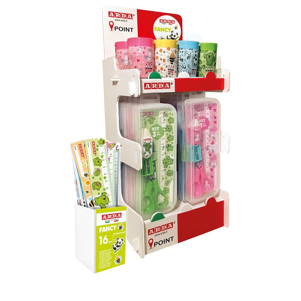 Expositor Fancy 12 Afilalápiz 24 Reglas 16 cm 12 Tijeras ARDA Imagen principal del producto