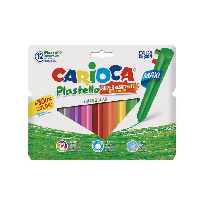 CERA CARIOCA PLASTELLO MAXI TRIANGULAR 12 COLORES SURTIDOS | 1 UNIDADES | (UNIVERSAL ESPAÑOLA S,A,) Imagen principal del producto