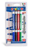 Estuche 4 rotuladores pizarra blanca punta fiina colores negro, rojo, verde y azul